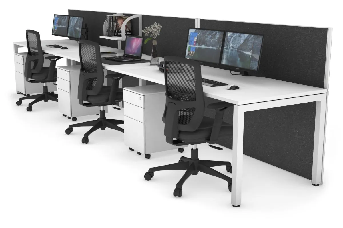 Horizon Quadro 3 Person Run Square Legs Office Workstation [1800L x 800W with Cable Scallop]