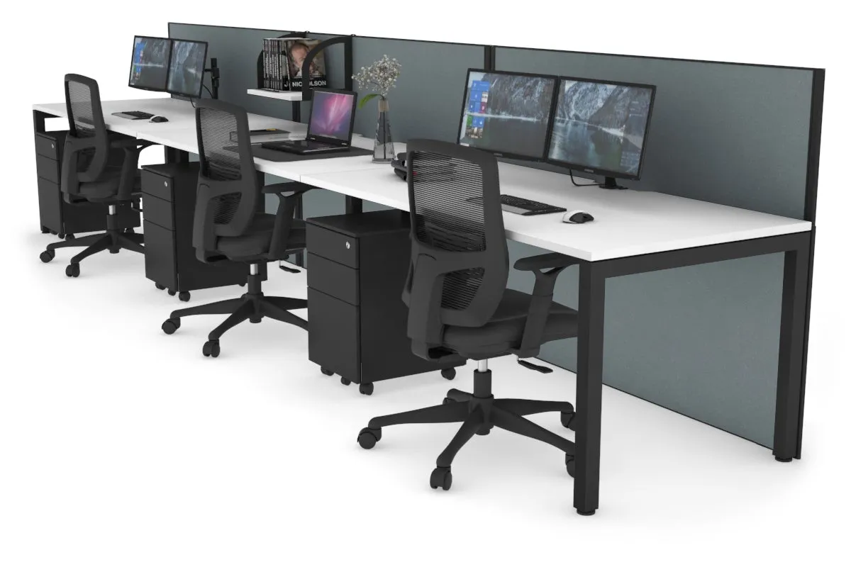 Horizon Quadro 3 Person Run Square Legs Office Workstation [1800L x 800W with Cable Scallop]