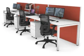 Horizon Quadro 3 Person Run Square Legs Office Workstation [1800L x 800W with Cable Scallop]