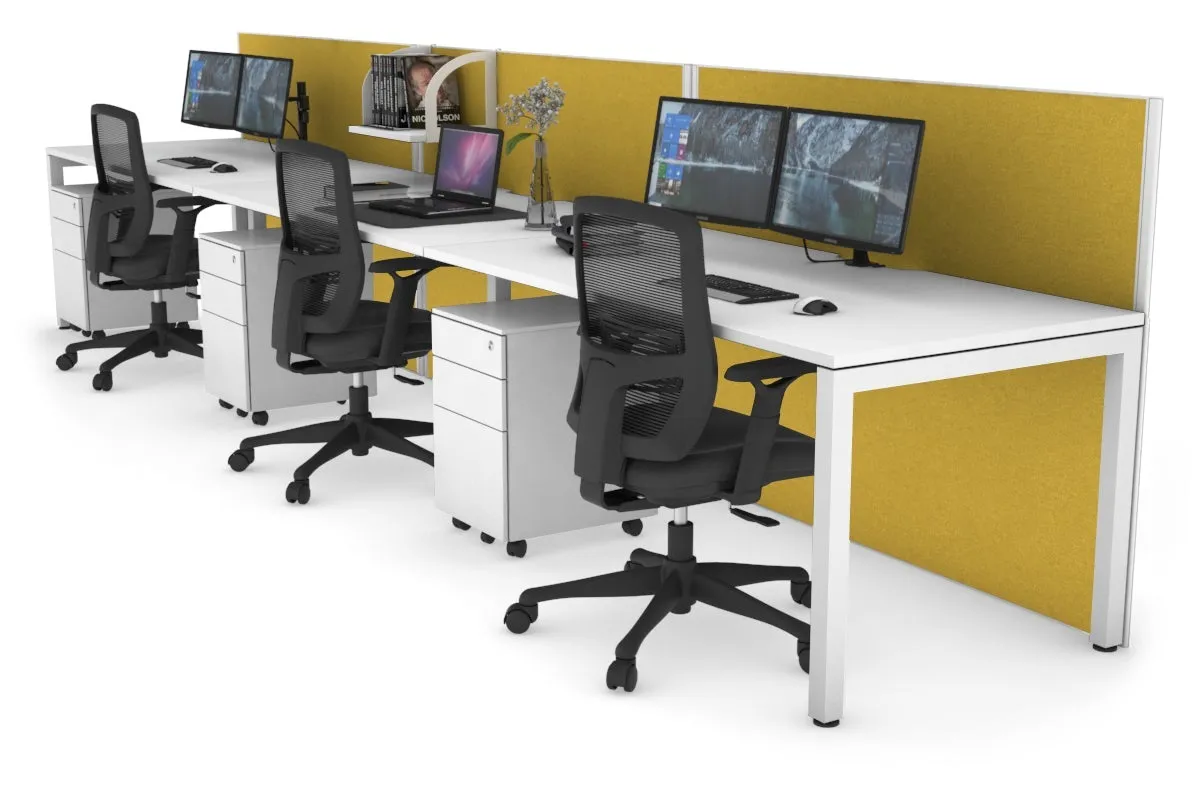 Horizon Quadro 3 Person Run Square Legs Office Workstation [1800L x 800W with Cable Scallop]