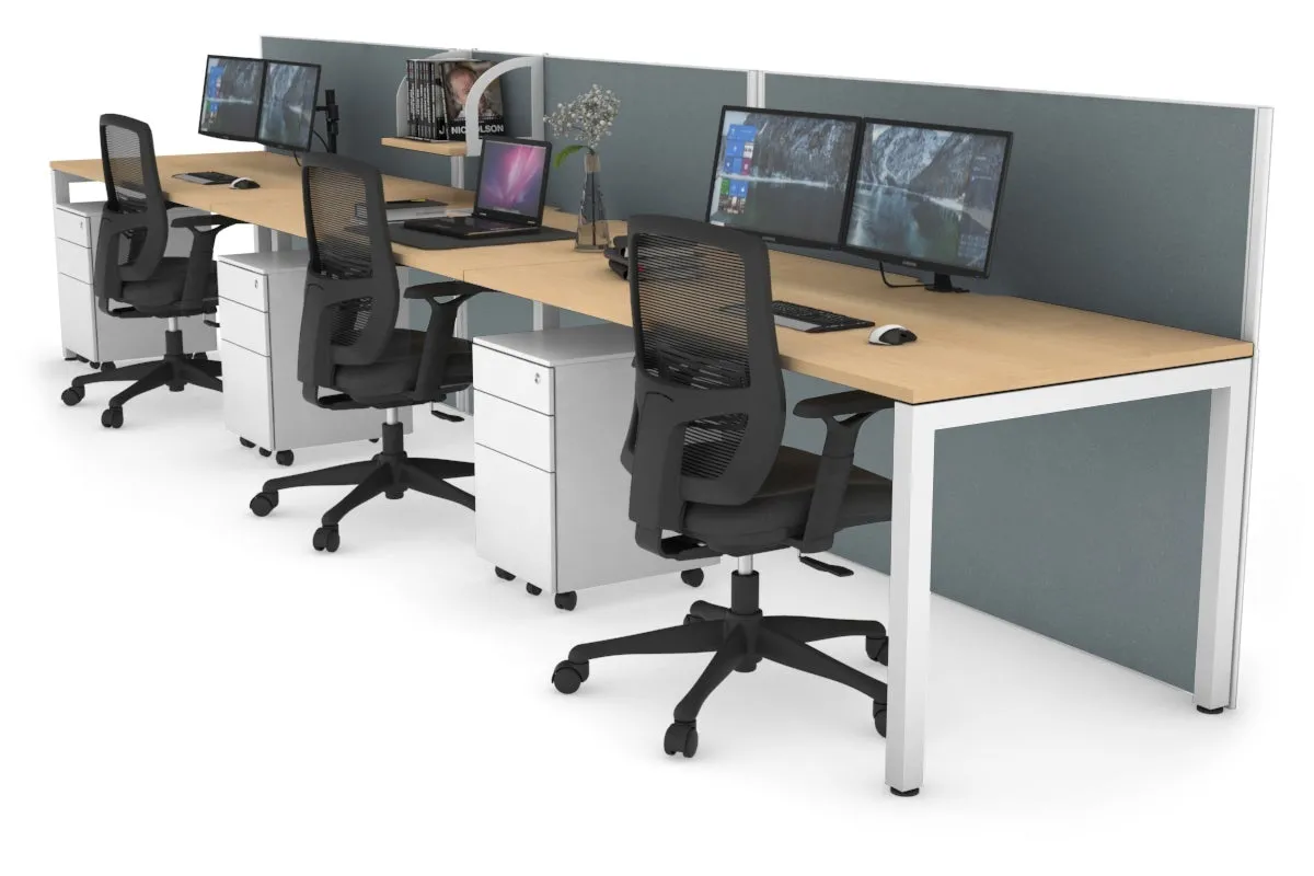 Horizon Quadro 3 Person Run Square Legs Office Workstation [1800L x 800W with Cable Scallop]