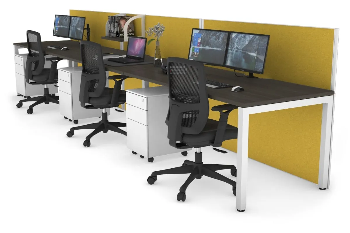 Horizon Quadro 3 Person Run Square Legs Office Workstation [1800L x 800W with Cable Scallop]