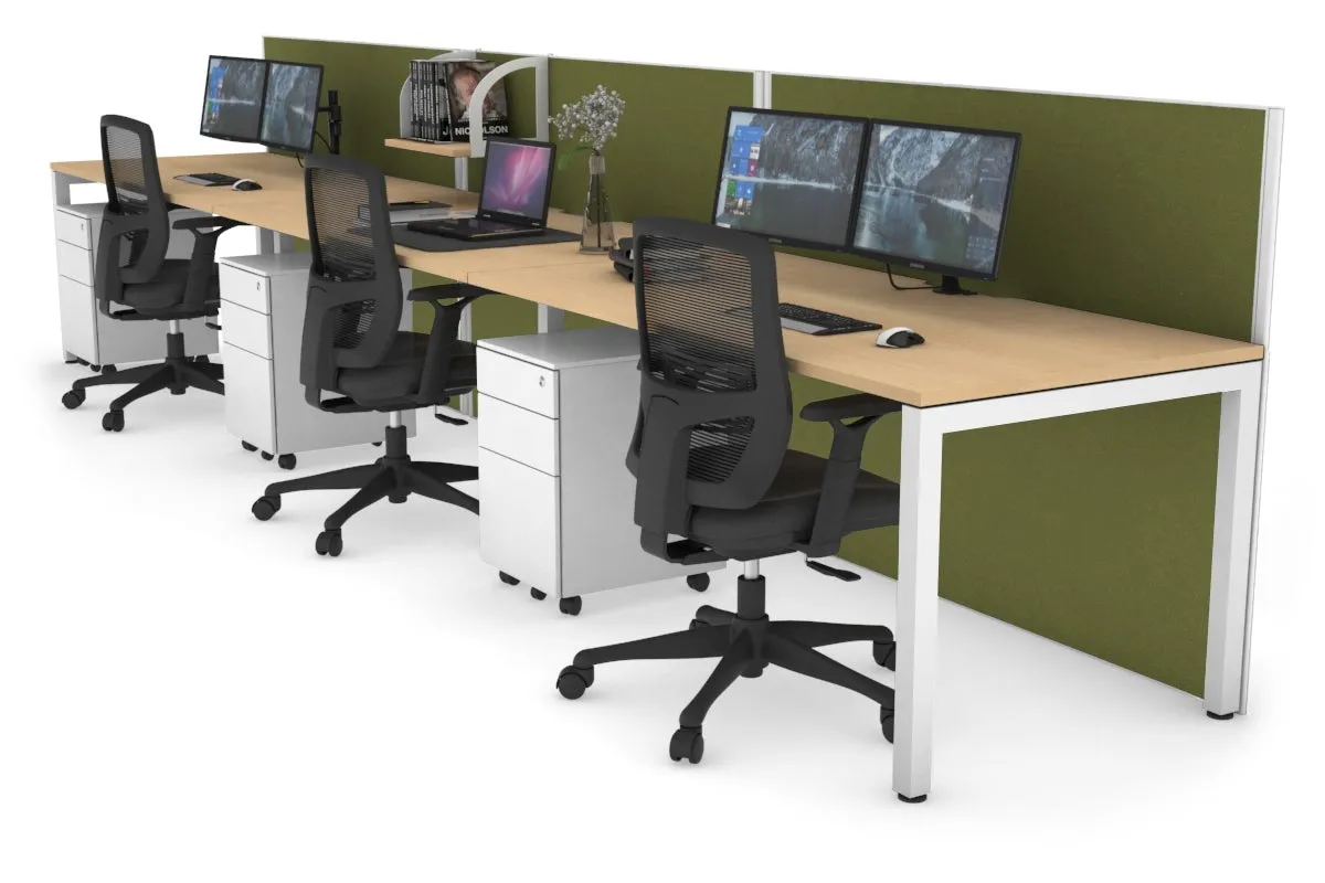 Horizon Quadro 3 Person Run Square Legs Office Workstation [1800L x 800W with Cable Scallop]