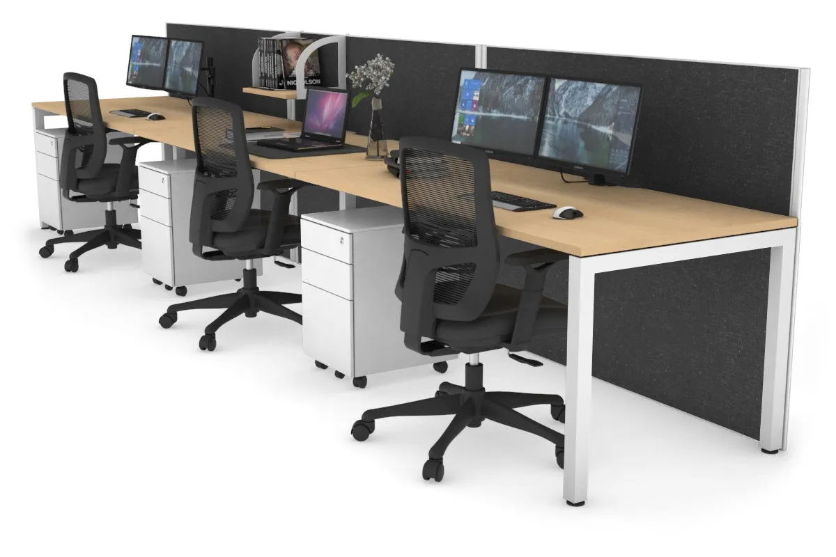 Horizon Quadro 3 Person Run Square Legs Office Workstation [1800L x 800W with Cable Scallop]