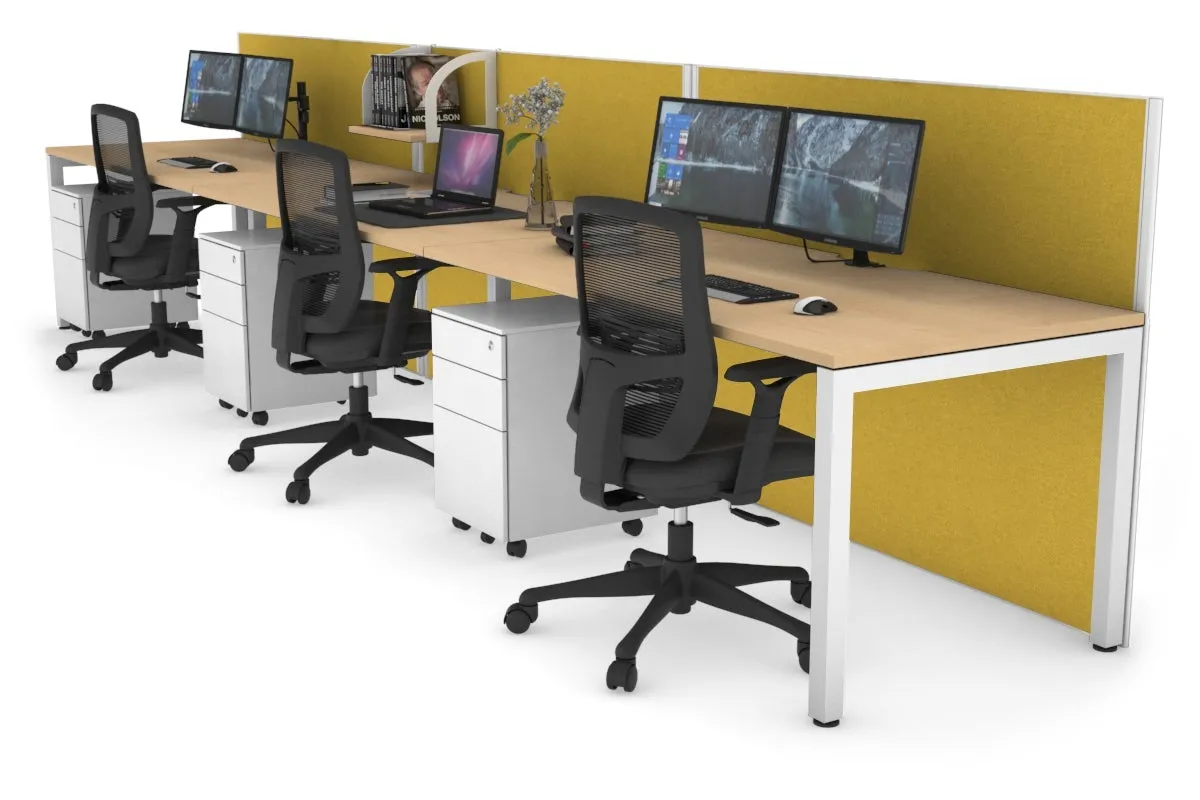 Horizon Quadro 3 Person Run Square Legs Office Workstation [1800L x 800W with Cable Scallop]