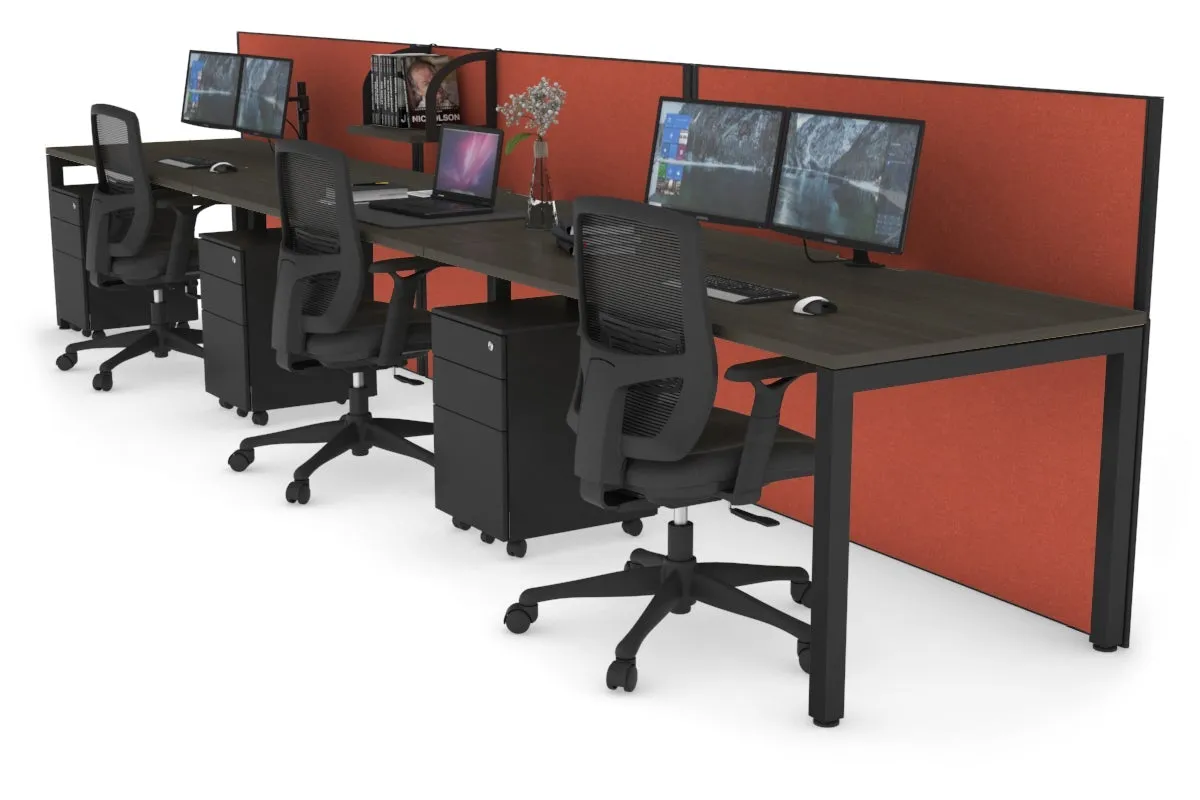 Horizon Quadro 3 Person Run Square Legs Office Workstation [1800L x 800W with Cable Scallop]