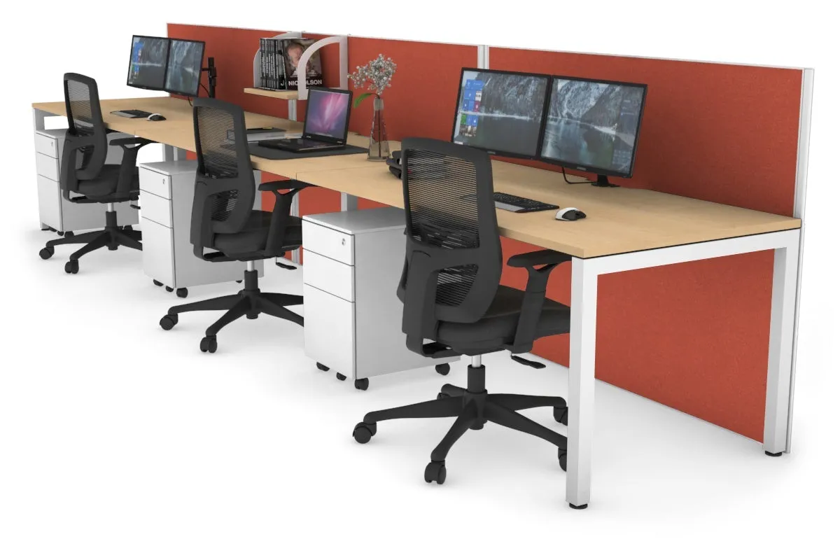 Horizon Quadro 3 Person Run Square Legs Office Workstation [1800L x 800W with Cable Scallop]