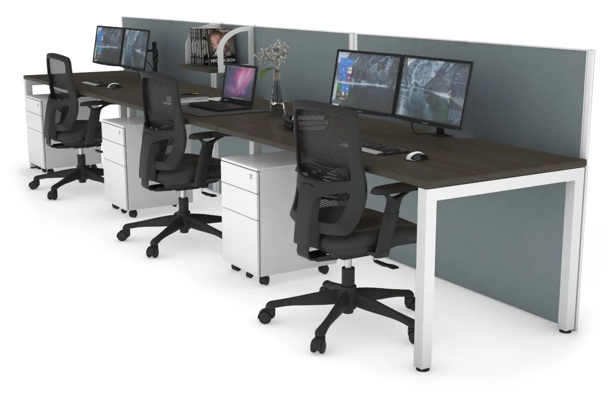 Horizon Quadro 3 Person Run Square Legs Office Workstation [1800L x 800W with Cable Scallop]