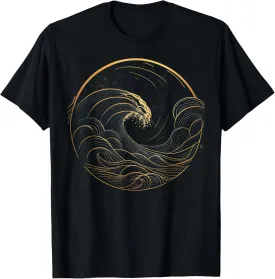 Japanese Wave Ocean Art Drawing Kanagawa Tsunami Graphic T-Shirt