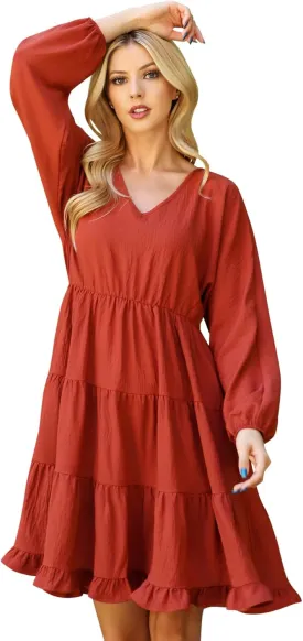 Jersey Shirred Tiered Ruffle Hem Midi Swing Dress - Pleated Flare Tunic Short, 3/4 Sleeve, Sleeveless Floral