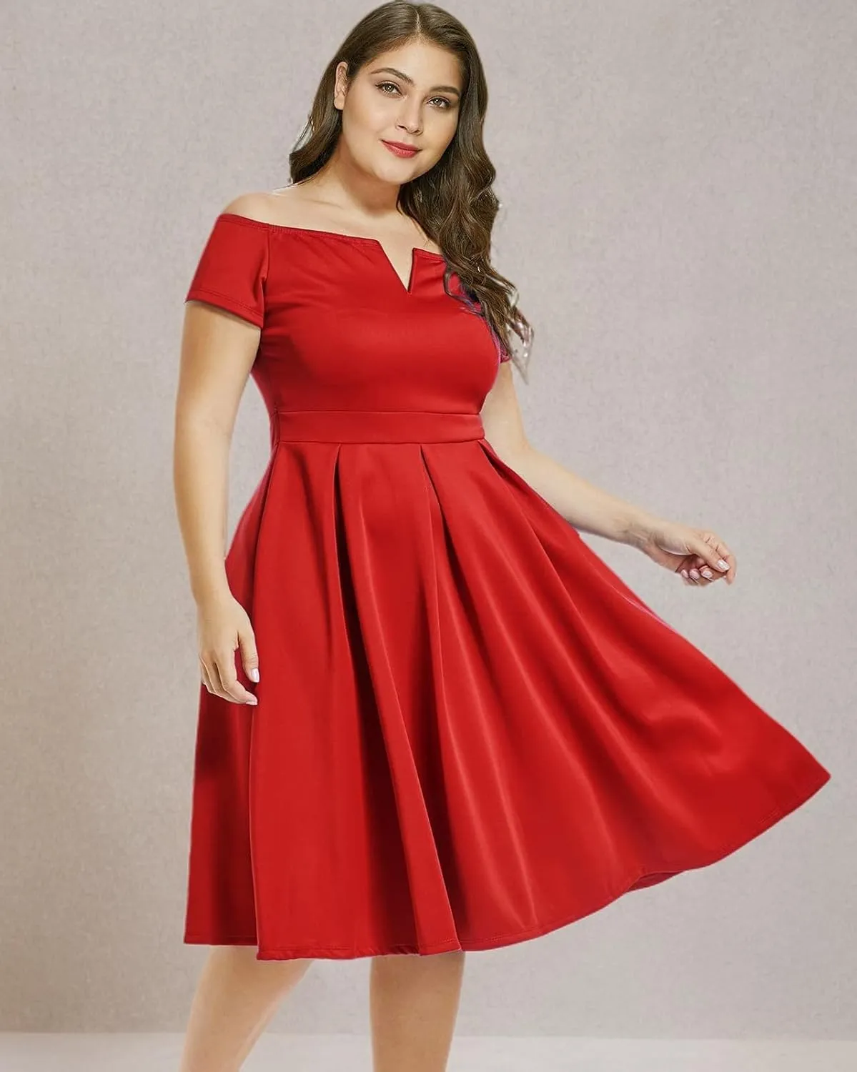 LALAGEN Women's Plus Size Vintage 1950s Party Cocktail Wedding Swing Midi Dress