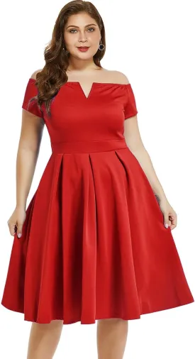 LALAGEN Women's Plus Size Vintage 1950s Party Cocktail Wedding Swing Midi Dress