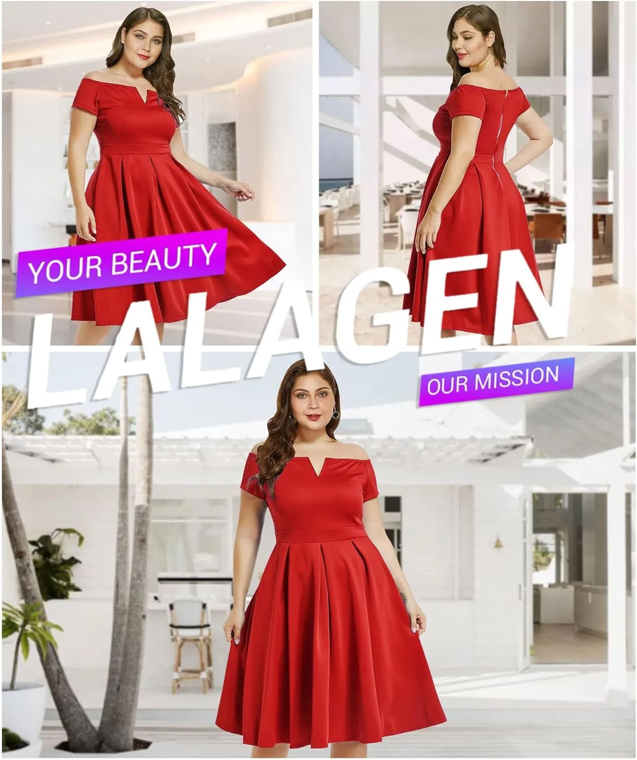 LALAGEN Women's Plus Size Vintage 1950s Party Cocktail Wedding Swing Midi Dress