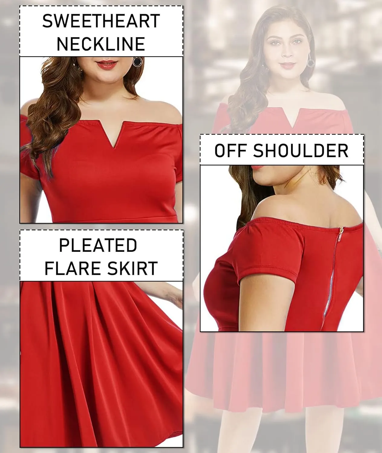LALAGEN Women's Plus Size Vintage 1950s Party Cocktail Wedding Swing Midi Dress