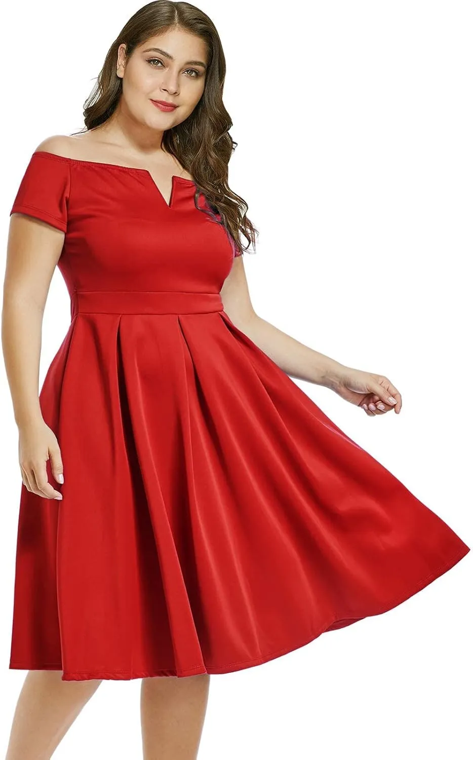 LALAGEN Women's Plus Size Vintage 1950s Party Cocktail Wedding Swing Midi Dress