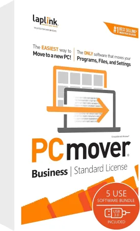 Laplink PCmover Migration Software - Initial Pay-Per-Use License Fee - Monthly invoicing for additional uses - $34.95/license - With Super Speed USB 3.0 cable - Business Technician, 5 Licenses