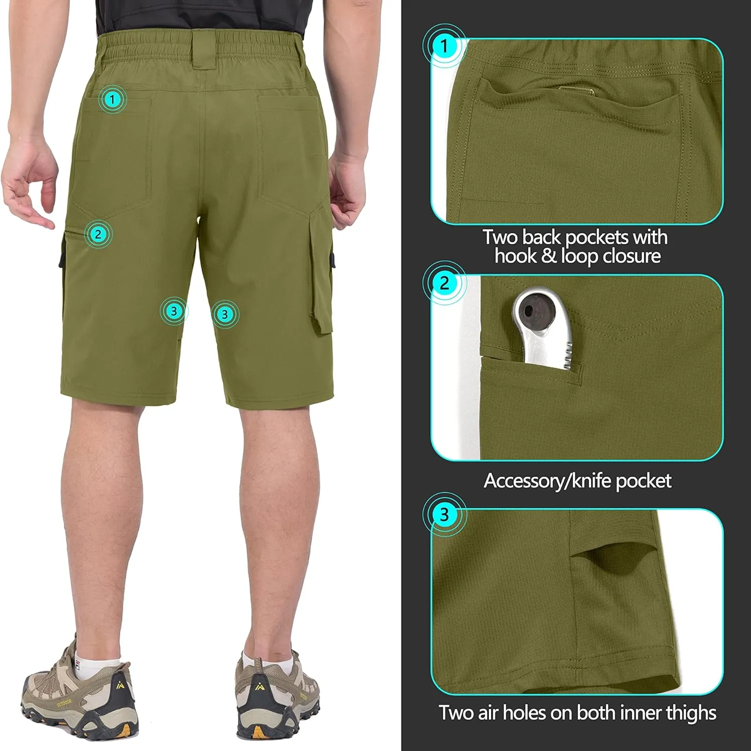 Little Donkey Andy Men's Hiking Cargo Shorts with 9 Pockets Lightweight Water-Resistant Quick Dry Golf Travel Shorts