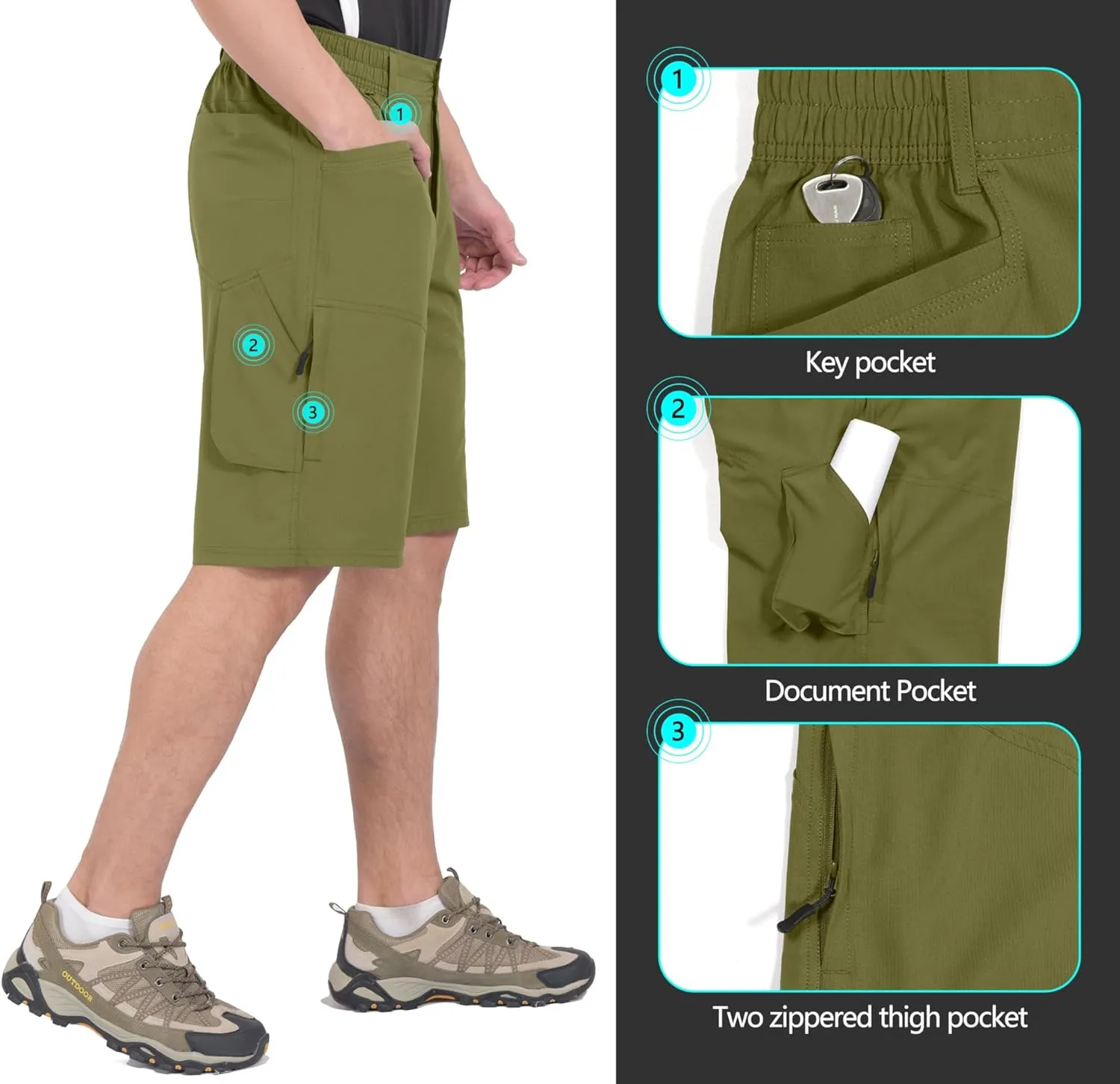 Little Donkey Andy Men's Hiking Cargo Shorts with 9 Pockets Lightweight Water-Resistant Quick Dry Golf Travel Shorts
