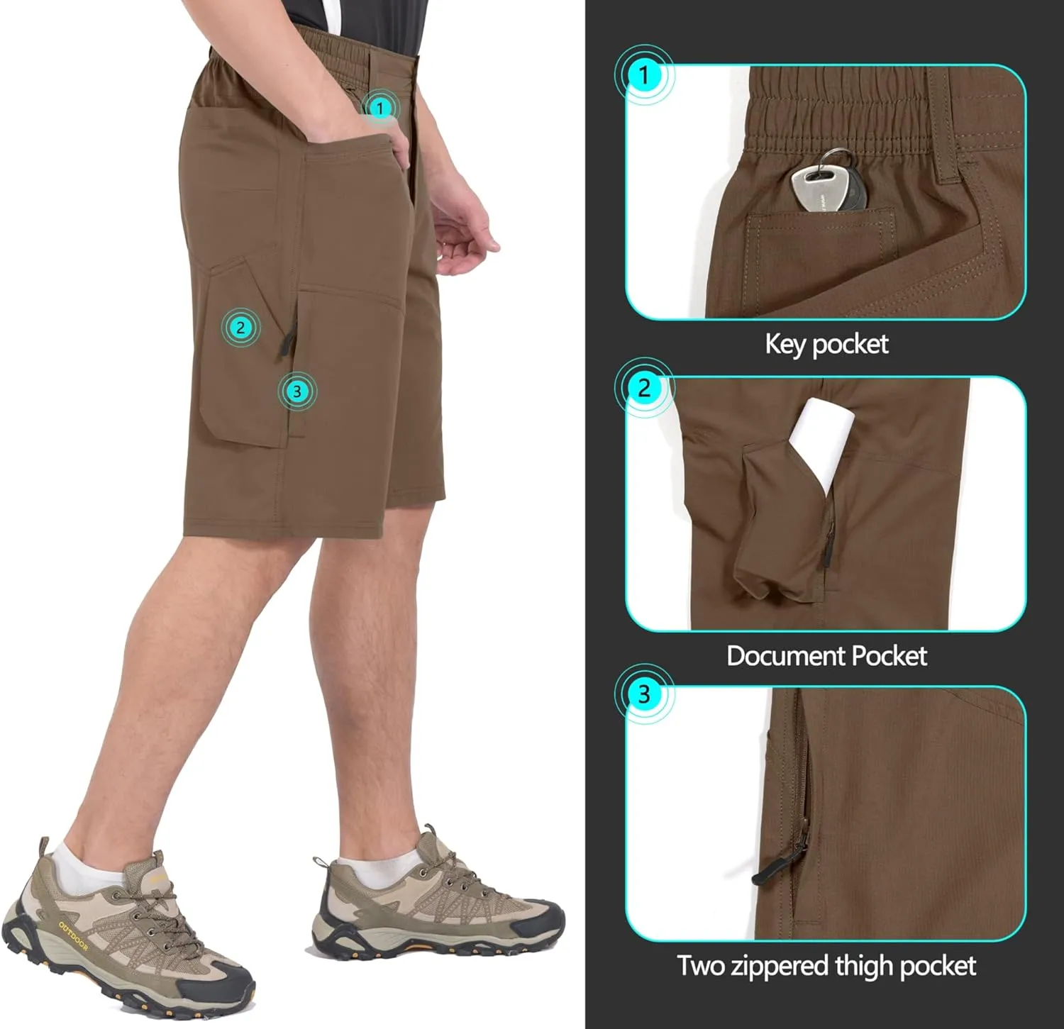 Little Donkey Andy Men's Hiking Cargo Shorts with 9 Pockets Lightweight Water-Resistant Quick Dry Golf Travel Shorts