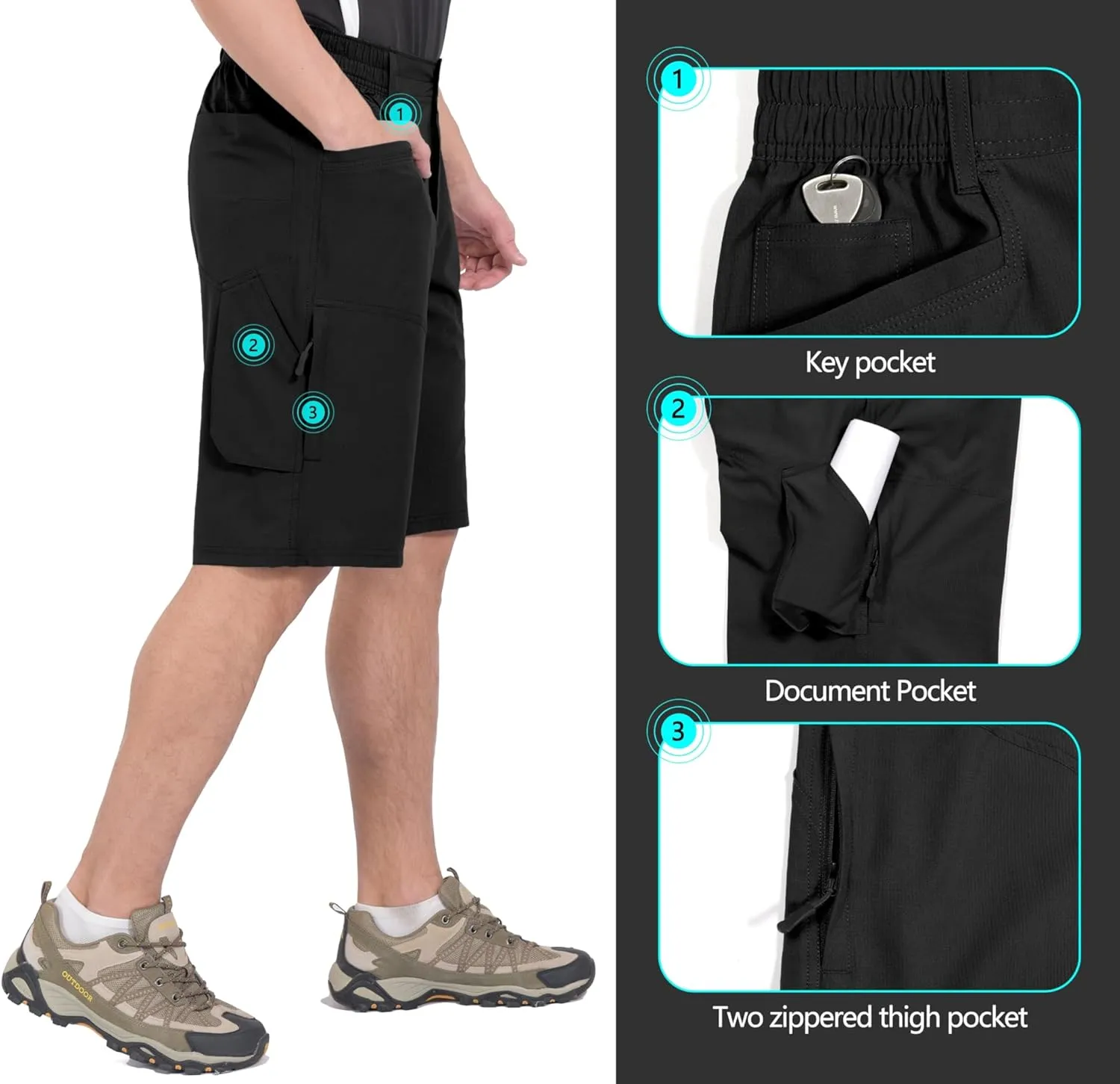 Little Donkey Andy Men's Hiking Cargo Shorts with 9 Pockets Lightweight Water-Resistant Quick Dry Golf Travel Shorts