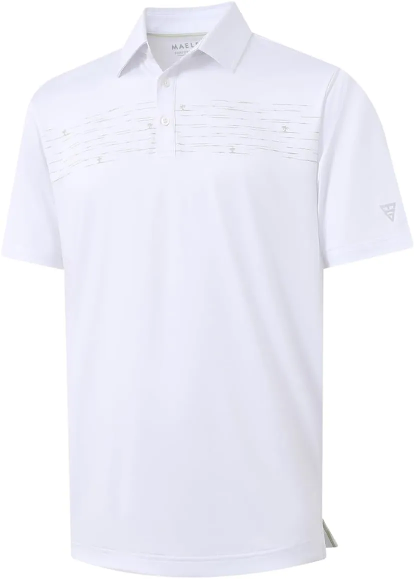 M MAELREG Golf Shirts for Men Quick Dry Short Sleeve Casual Stylish Moisture Wicking Chest Print Collared Mens Polo Shirts
