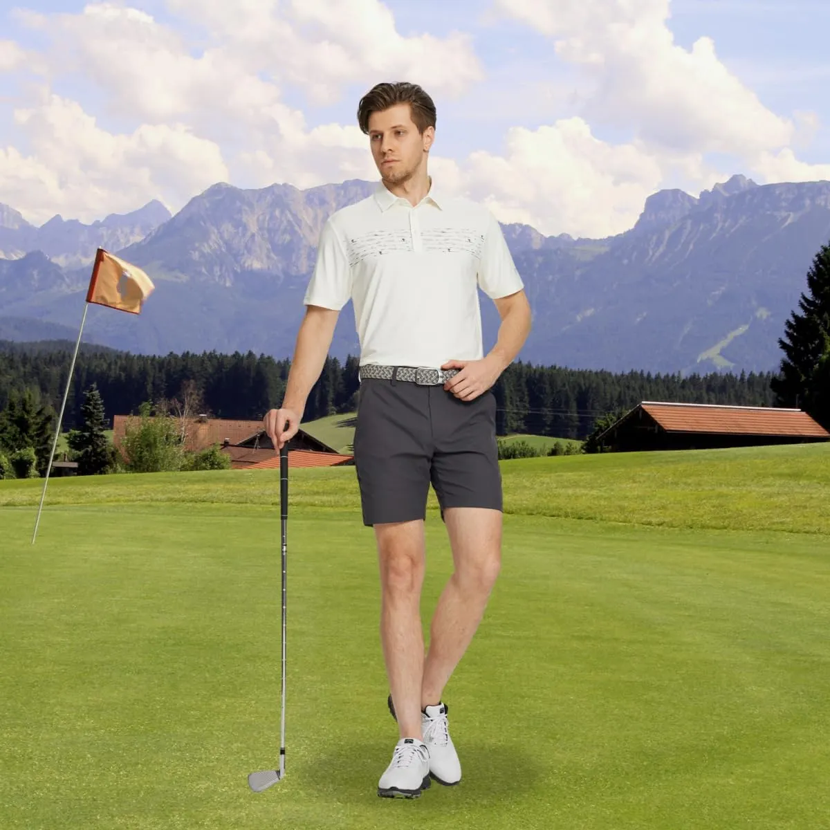 M MAELREG Golf Shirts for Men Quick Dry Short Sleeve Casual Stylish Moisture Wicking Chest Print Collared Mens Polo Shirts