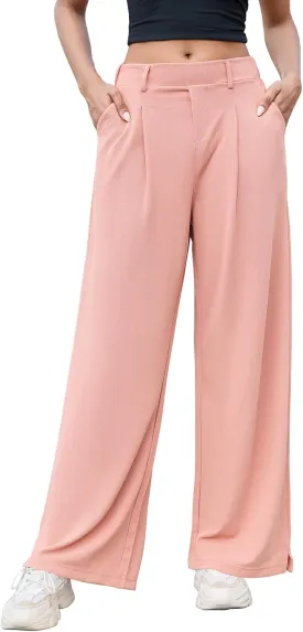 M MOTEEPI Women's Wide Leg Waffle Knit Pants with Pockets 29" Inseam Ladies Slacks for Dressy Casual,Business, Work, Lounge