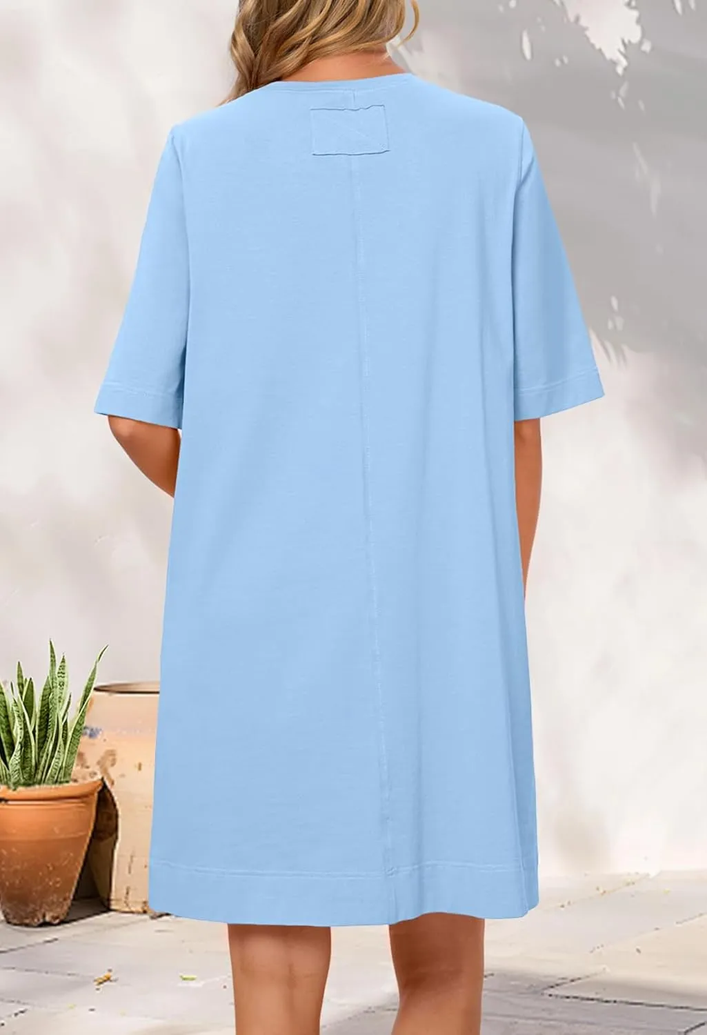 MEROKEETY Women's 2025 Summer Short Sleeve Dress Crewneck Casual Mini Tshirt Dresses with Pockets