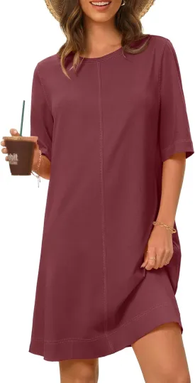 MEROKEETY Women's 2025 Summer Short Sleeve Dress Crewneck Casual Mini Tshirt Dresses with Pockets