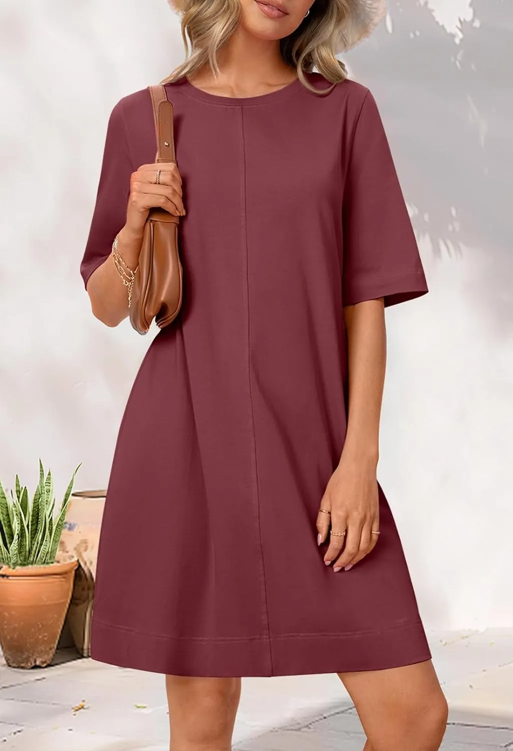 MEROKEETY Women's 2025 Summer Short Sleeve Dress Crewneck Casual Mini Tshirt Dresses with Pockets