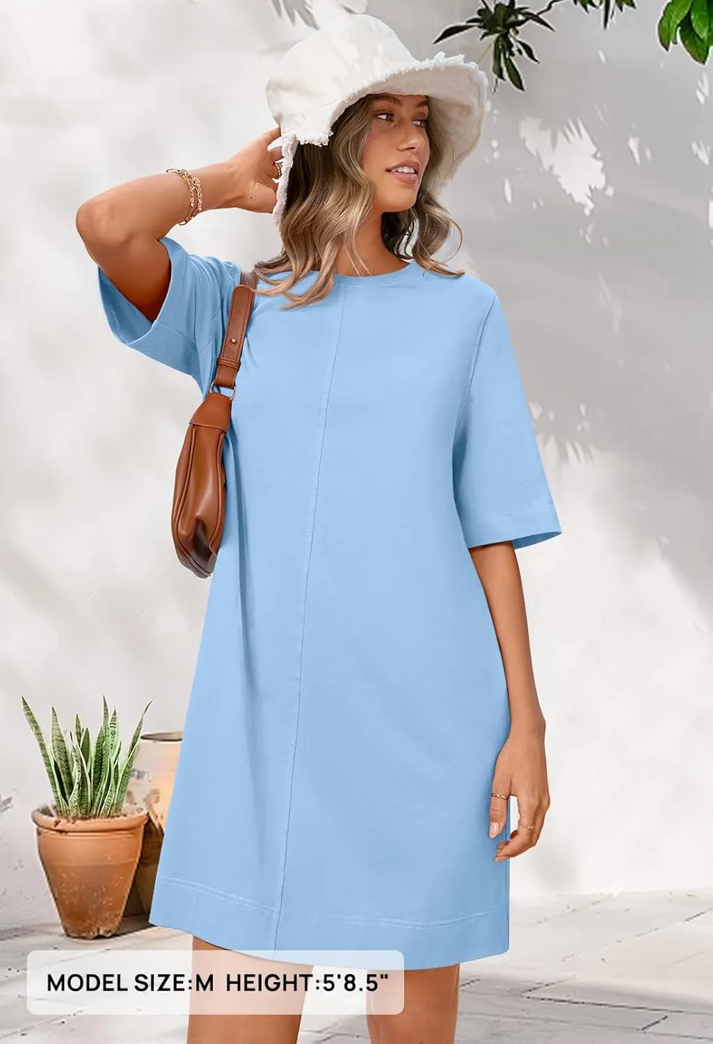 MEROKEETY Women's 2025 Summer Short Sleeve Dress Crewneck Casual Mini Tshirt Dresses with Pockets