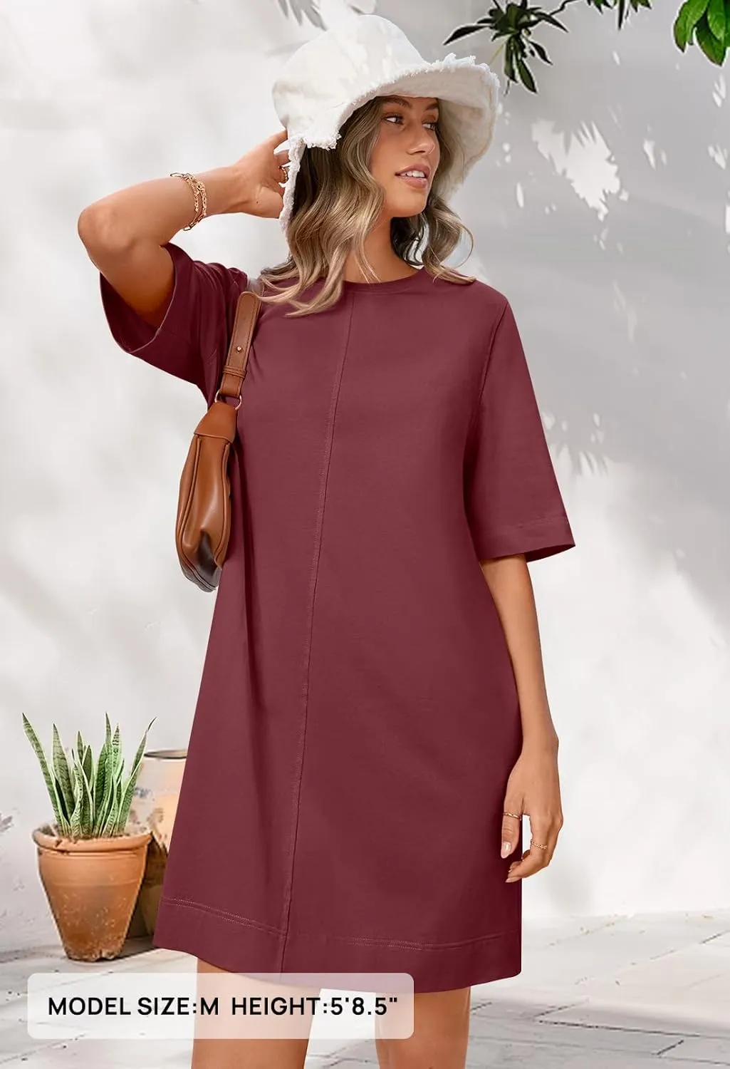 MEROKEETY Women's 2025 Summer Short Sleeve Dress Crewneck Casual Mini Tshirt Dresses with Pockets