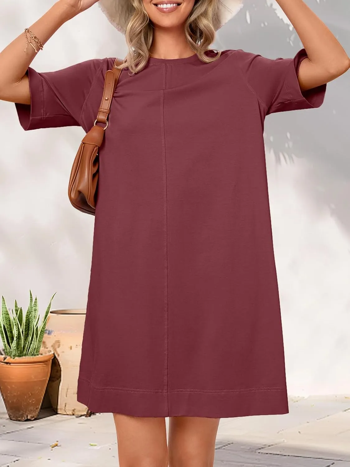 MEROKEETY Women's 2025 Summer Short Sleeve Dress Crewneck Casual Mini Tshirt Dresses with Pockets