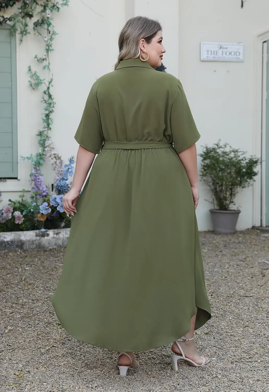 Nemidor Womens Plus Size Casual Maxi Dress Button Down Plain Long Summer Dresses with Belt and Pocket 16-26