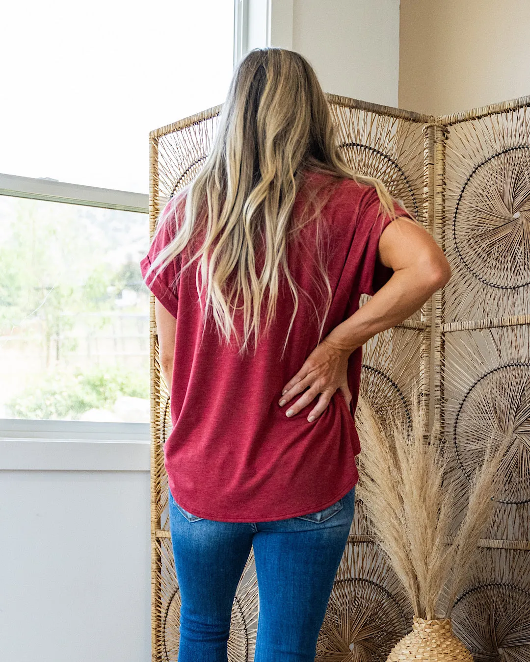 NEW! Lola Roll Sleeve Top - Burgundy