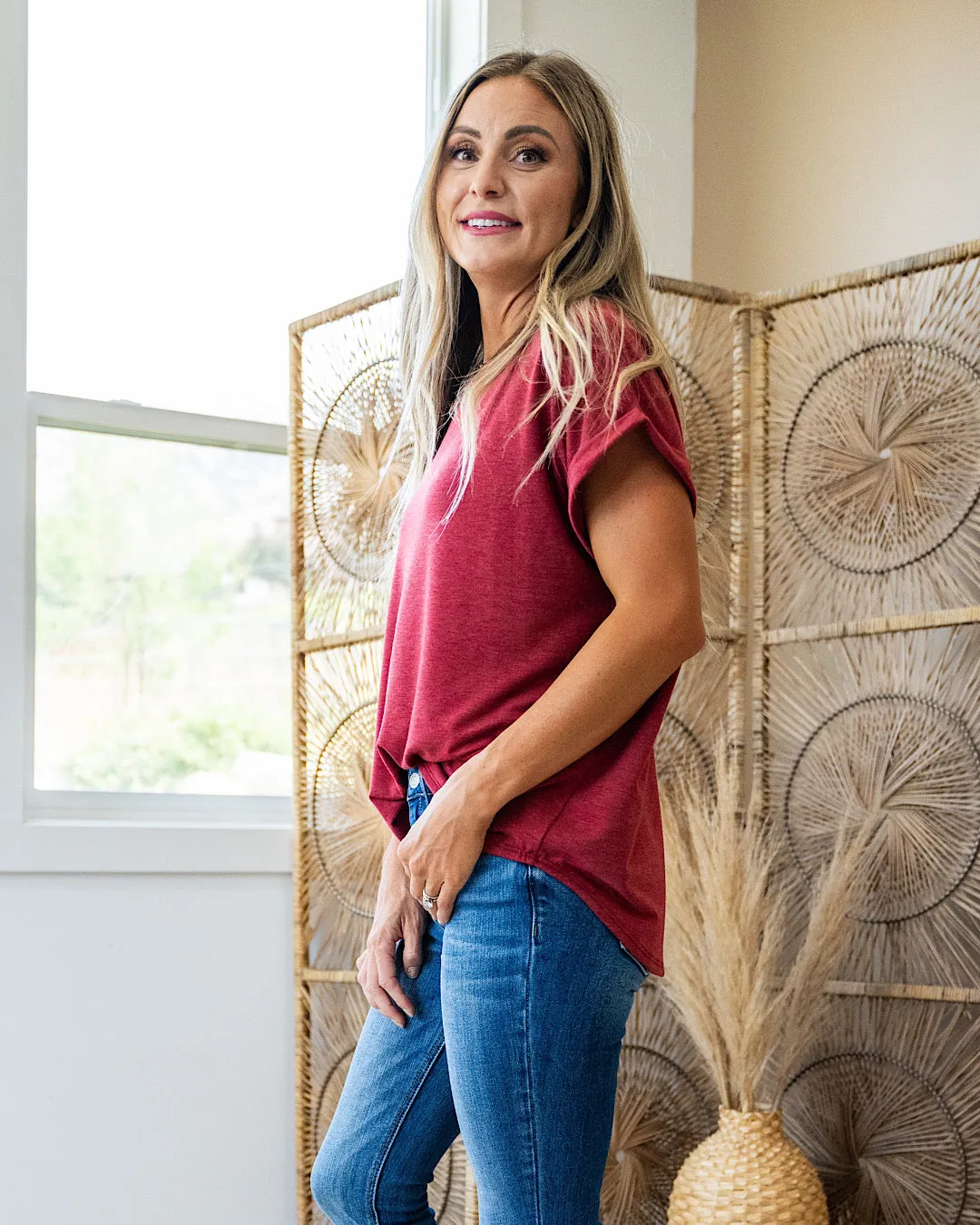 NEW! Lola Roll Sleeve Top - Burgundy