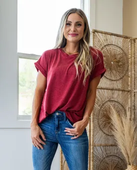 NEW! Lola Roll Sleeve Top - Burgundy