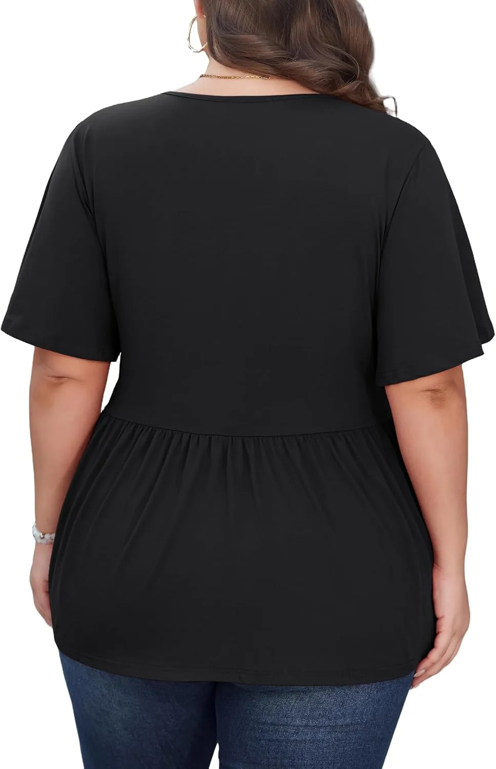 SHIJIALI Womens Plus Size Tops Flutter Sleeve Tunic Empire Waist V Neck Shirts Dressy Blouse