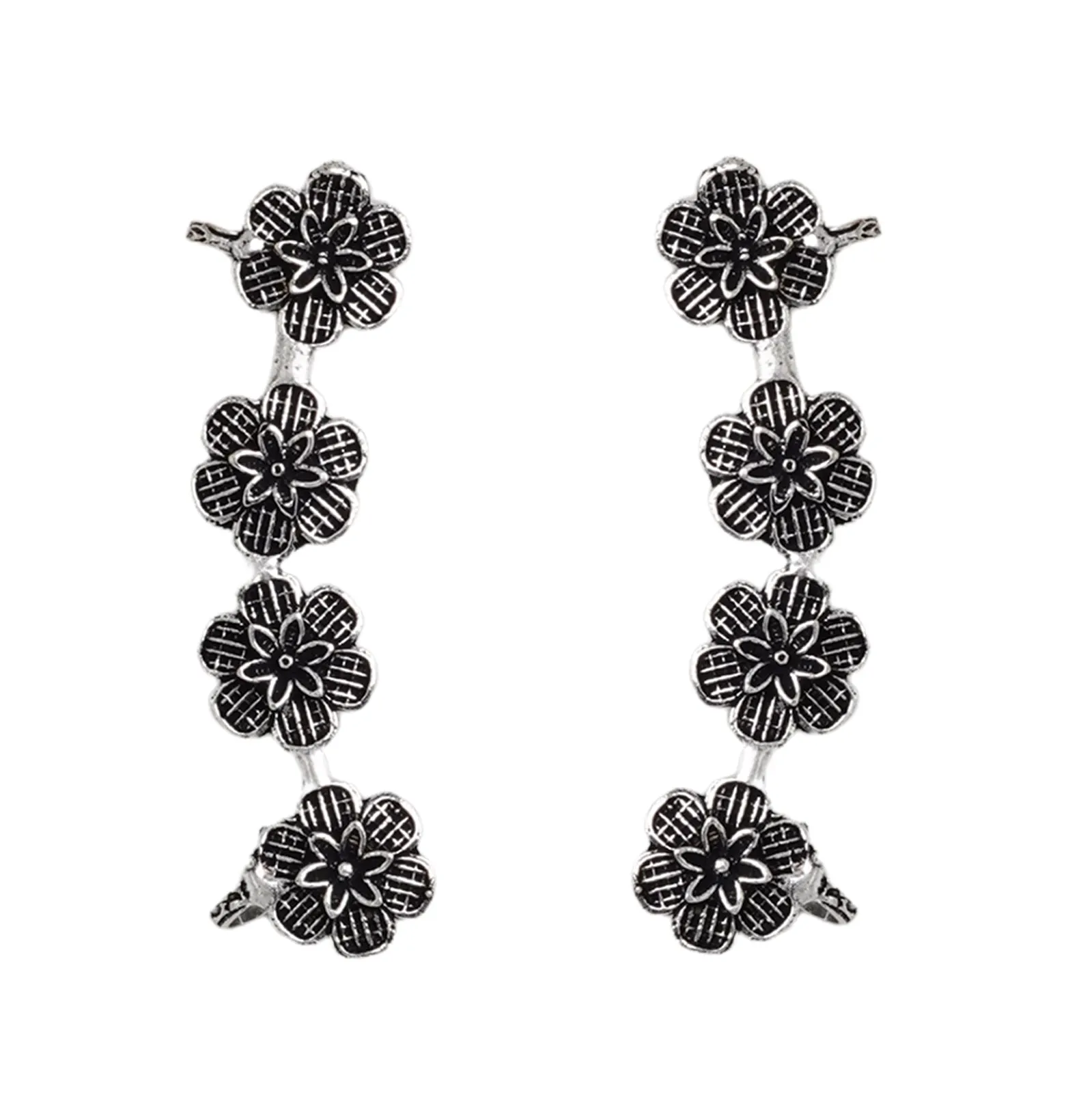Teejh Dipanshu Silver Oxidised Floral Earcuffs