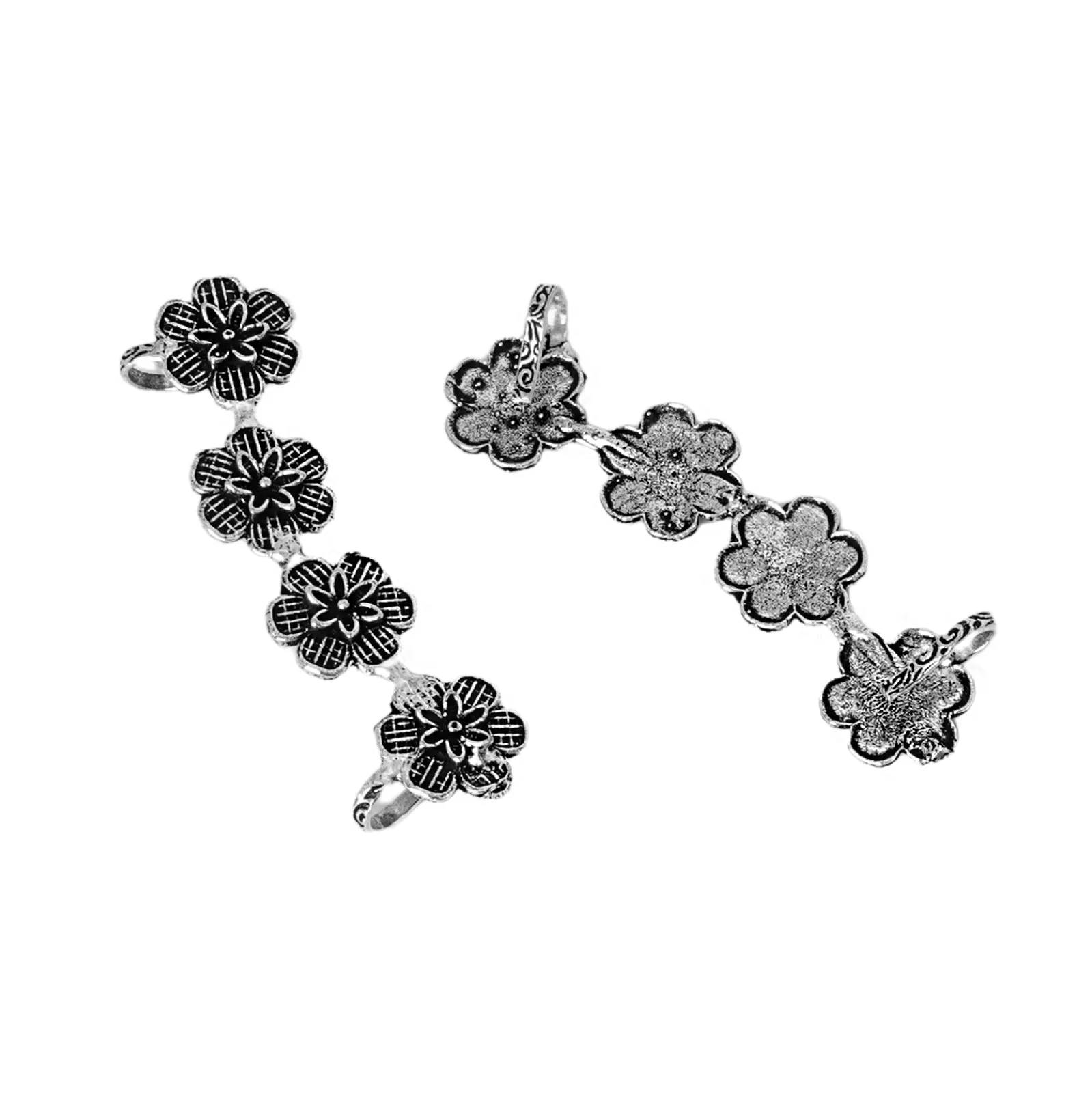 Teejh Dipanshu Silver Oxidised Floral Earcuffs