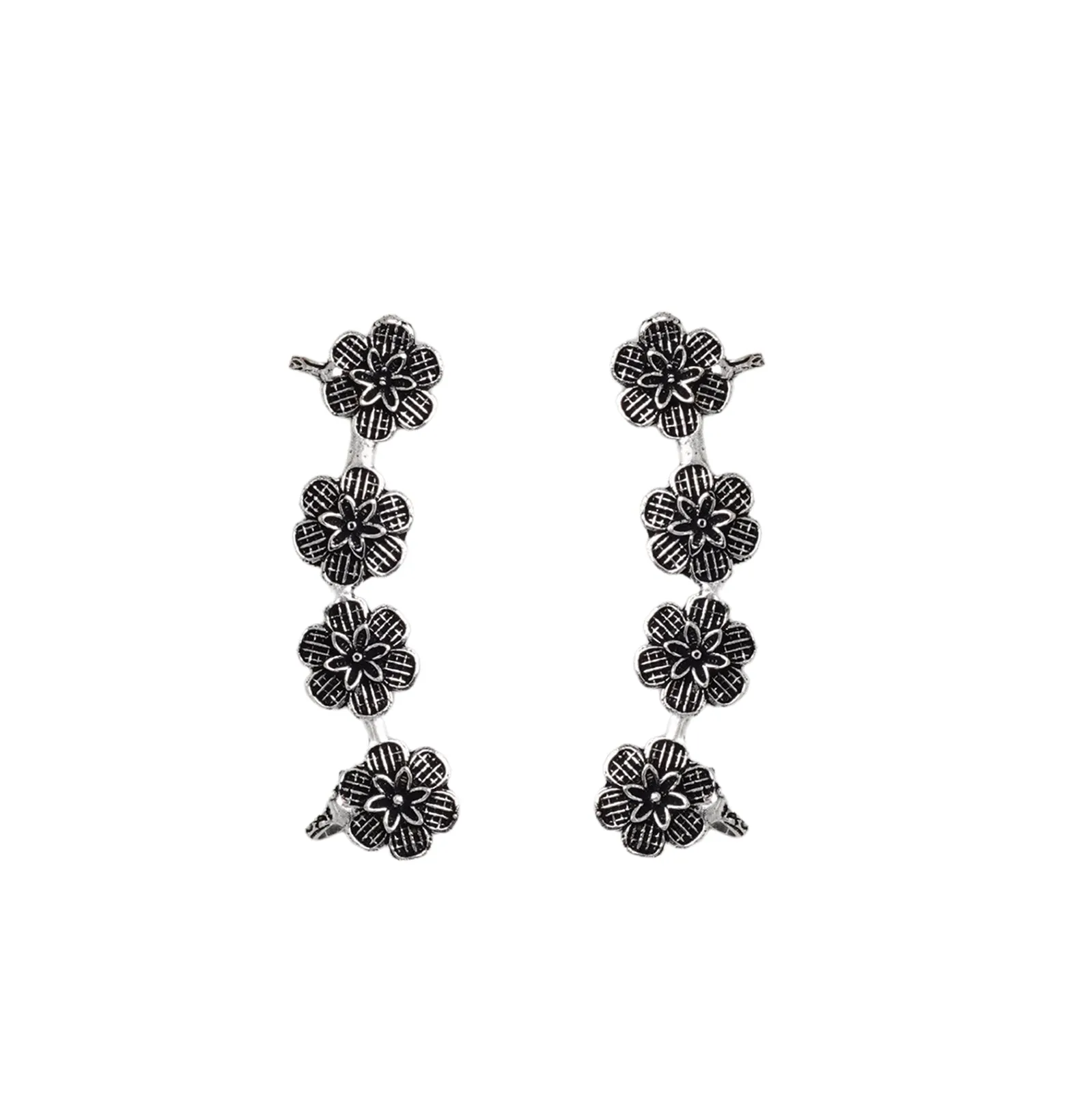 Teejh Dipanshu Silver Oxidised Floral Earcuffs