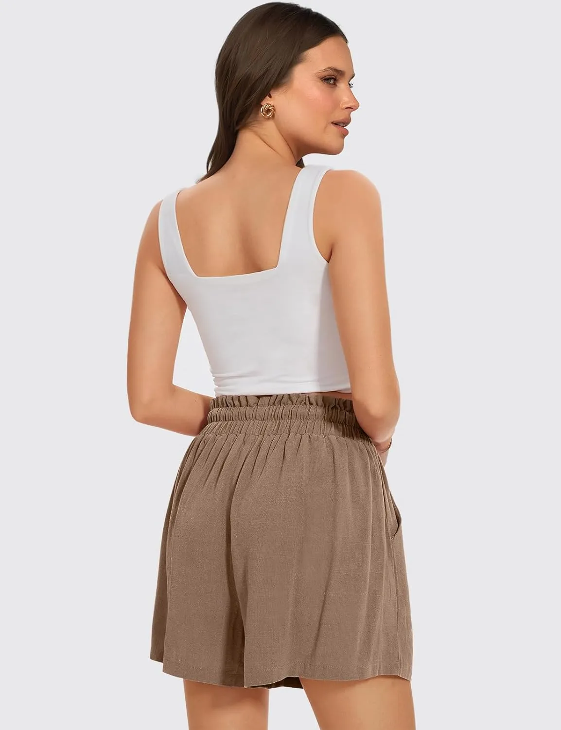 UEU Womens Linen Pants Summer Wide Leg Casual Loose High Waist Drawstring Palazzo Capri with Pockets- 25" / 20" / 3" Inseam