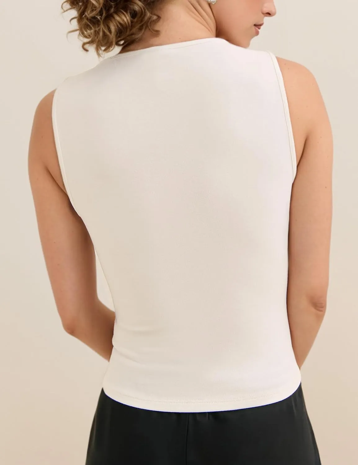 Women Sexy Twist Front Crop Tank Top Sleeveless Deep V Neck Summer Tops Solid Hollow Out Slim Fit Vest Top
