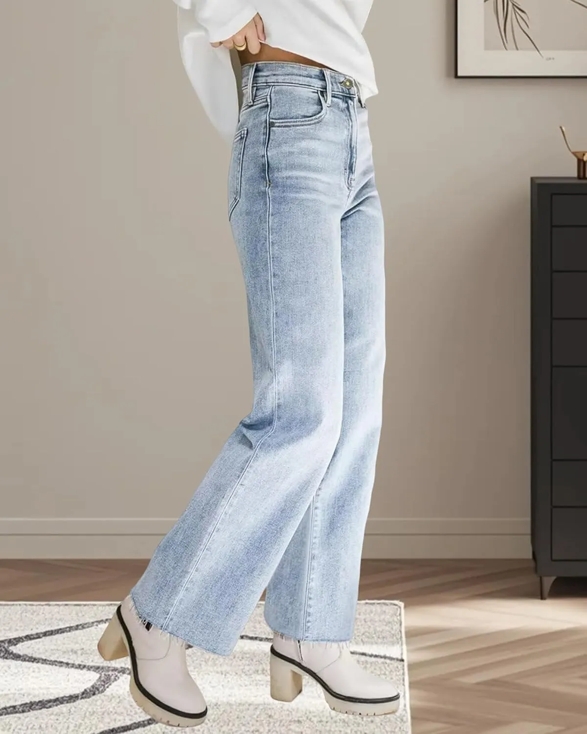 Women's High Waisted Straight Wide Leg Jeans Casual Loose Baggy Y2k Boyfriend Stretchy Denim Pants