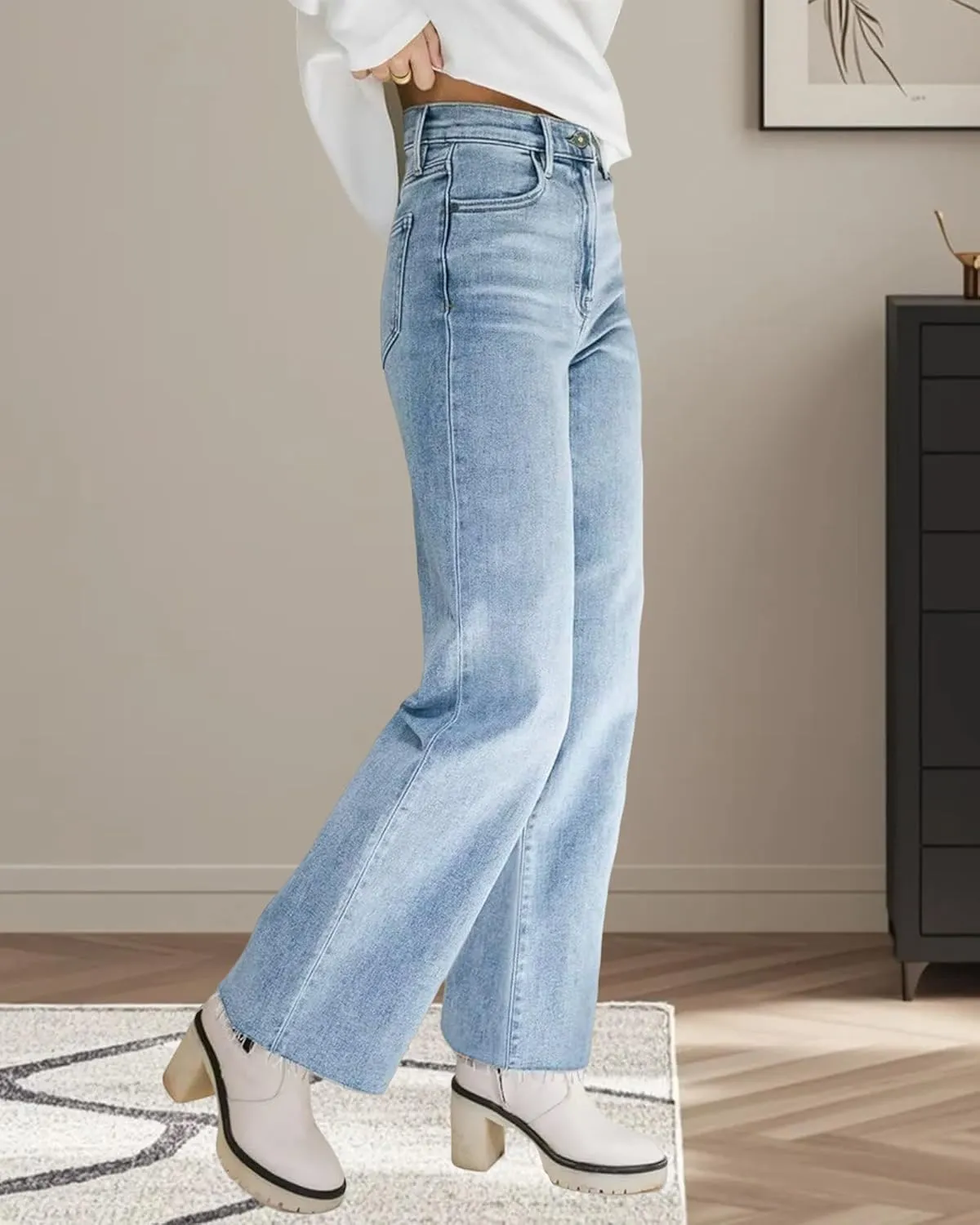 Women's High Waisted Straight Wide Leg Jeans Casual Loose Baggy Y2k Boyfriend Stretchy Denim Pants