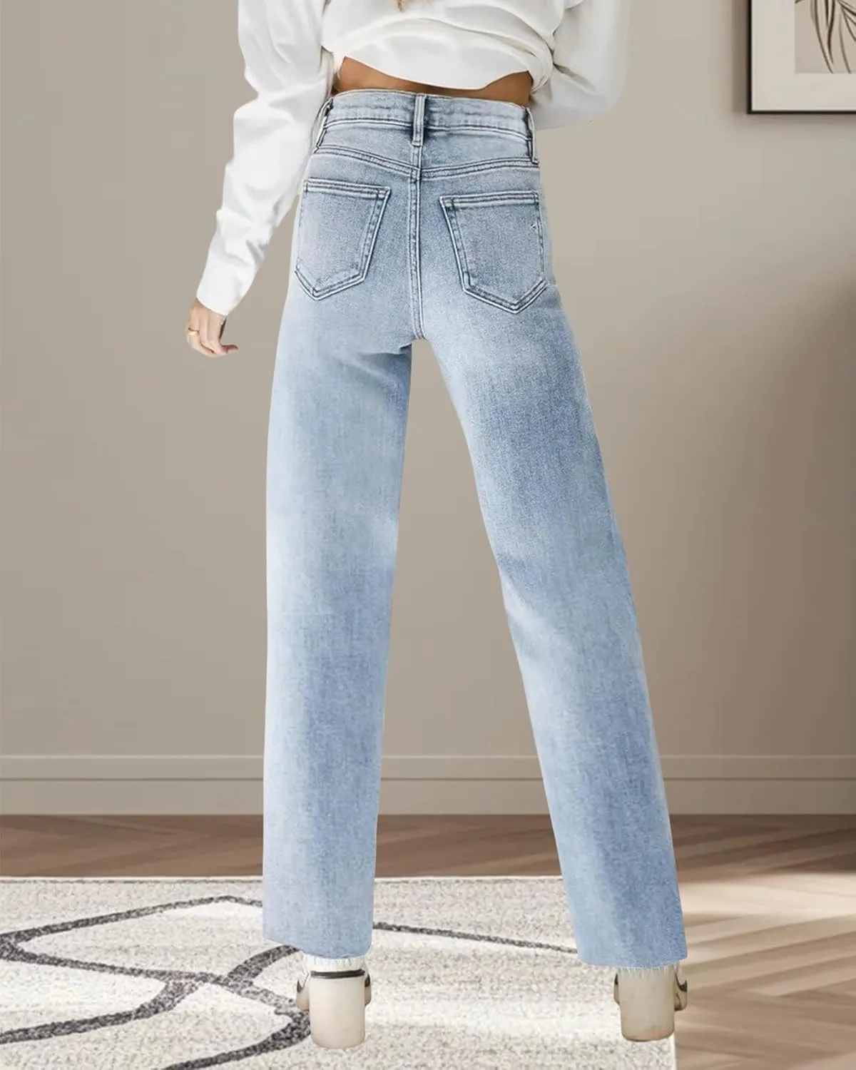 Women's High Waisted Straight Wide Leg Jeans Casual Loose Baggy Y2k Boyfriend Stretchy Denim Pants