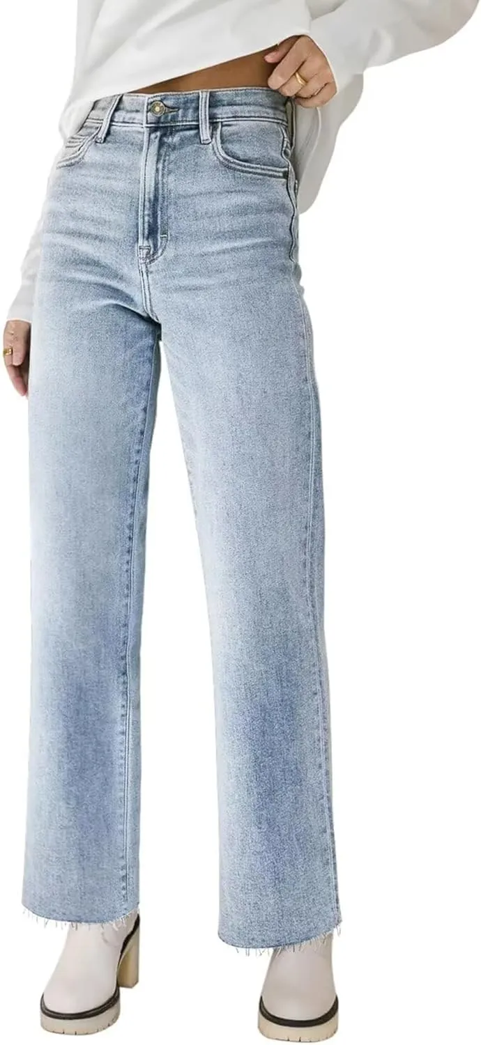 Women's High Waisted Straight Wide Leg Jeans Casual Loose Baggy Y2k Boyfriend Stretchy Denim Pants