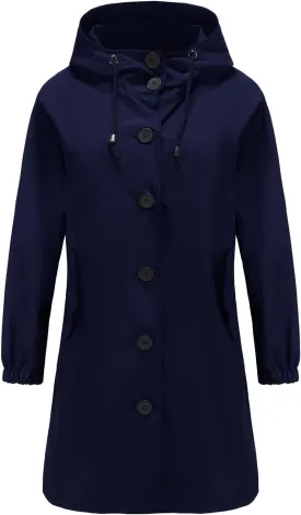 Women's Water-Resistant Hooded Trench Coat, Casual Long Windbreaker, Loose Fit, Fall Winter